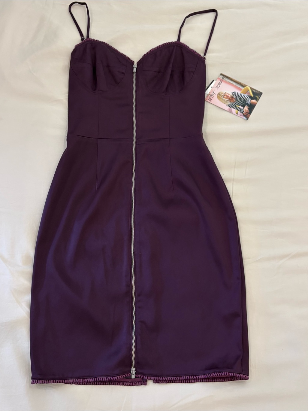 Nwt Vintage Betsey Johnson Plum Zip-Front Spaghetti Strap Mini Dress
